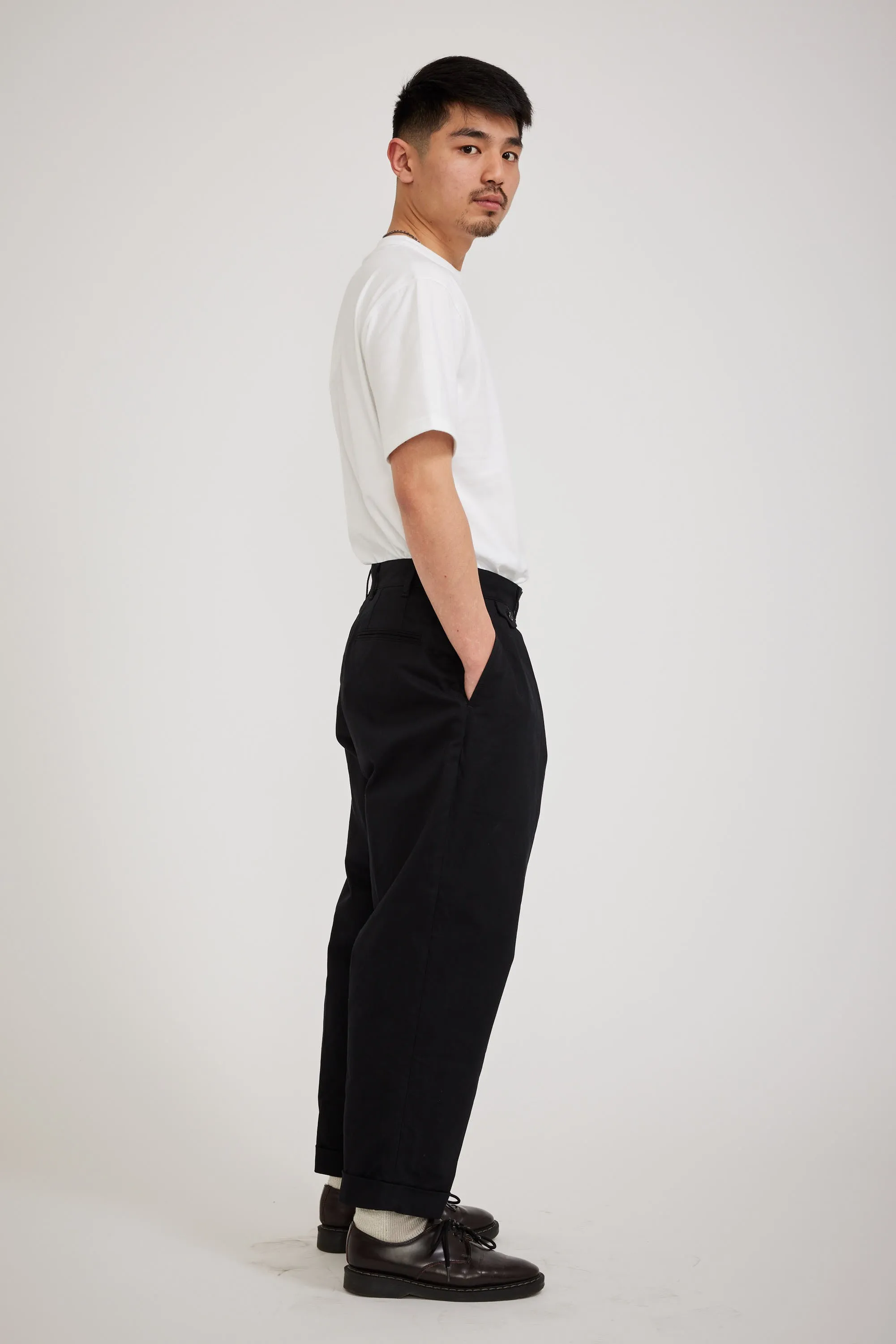 2 Pleats Twill Pant Black