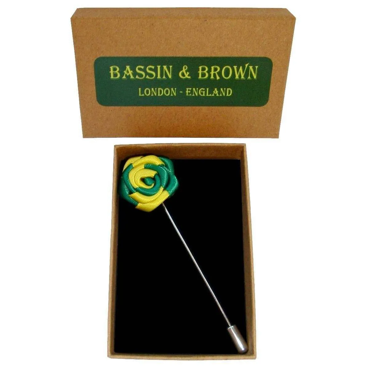 Bassin and Brown Two Colour Rose Jacket Lapel Pin - Yellow/Green