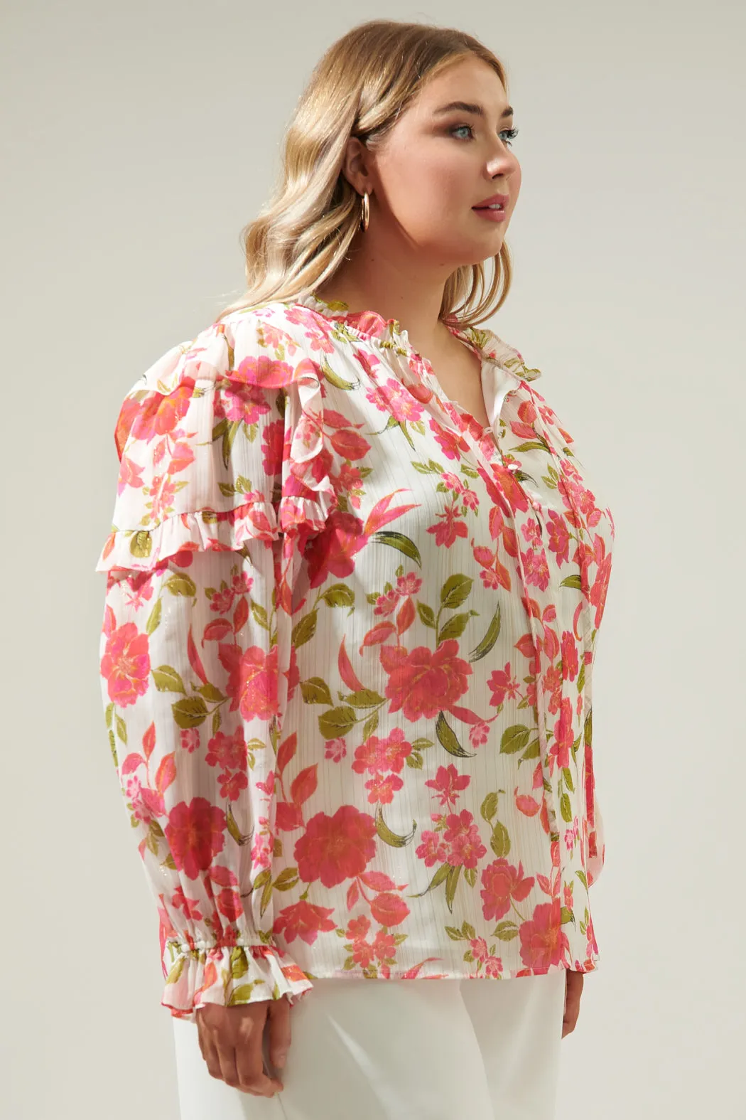 Belle Anse Floral Marquette Henley Blouse Curve