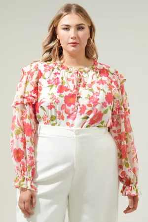 Belle Anse Floral Marquette Henley Blouse Curve