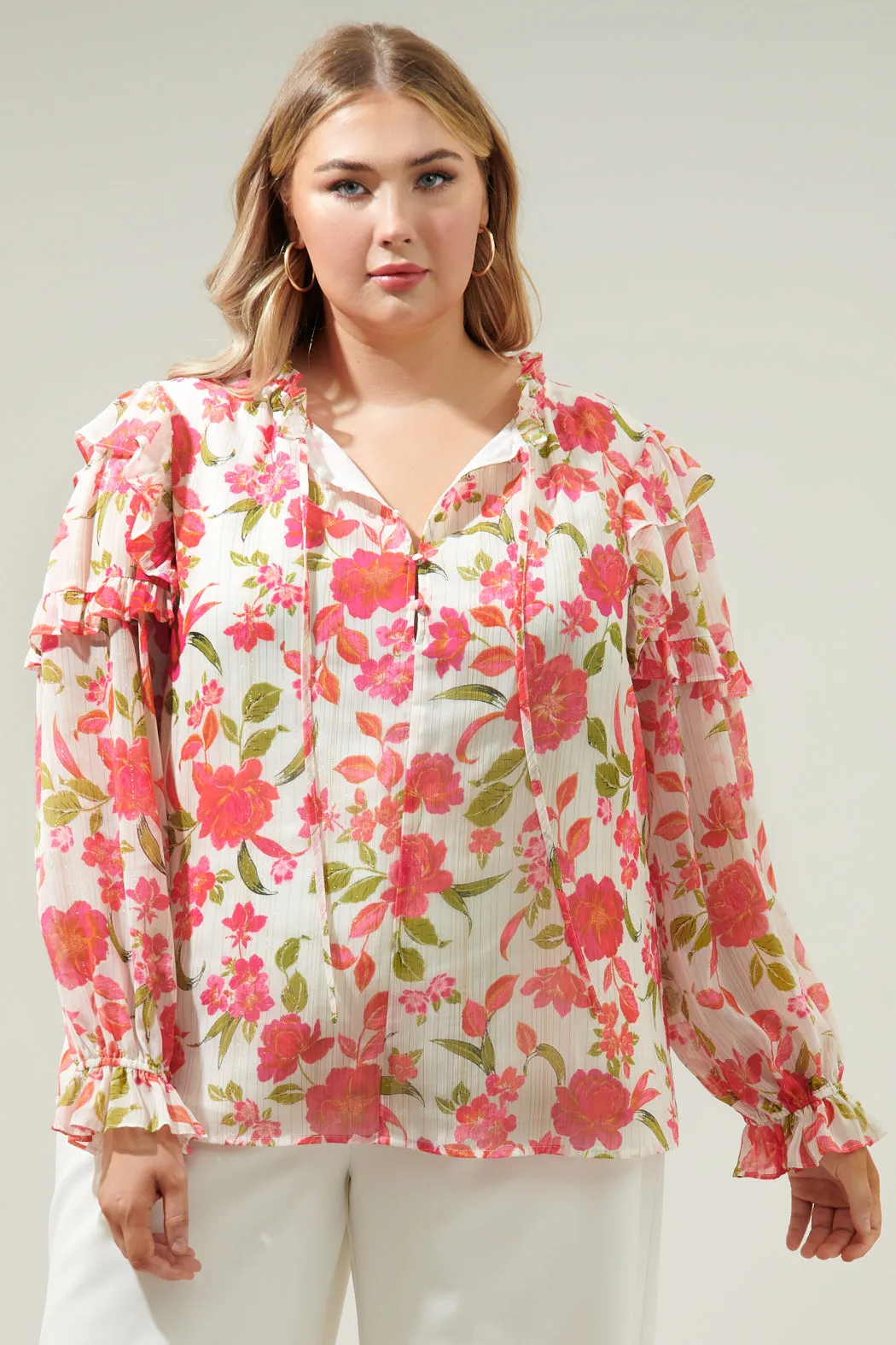 Belle Anse Floral Marquette Henley Blouse Curve