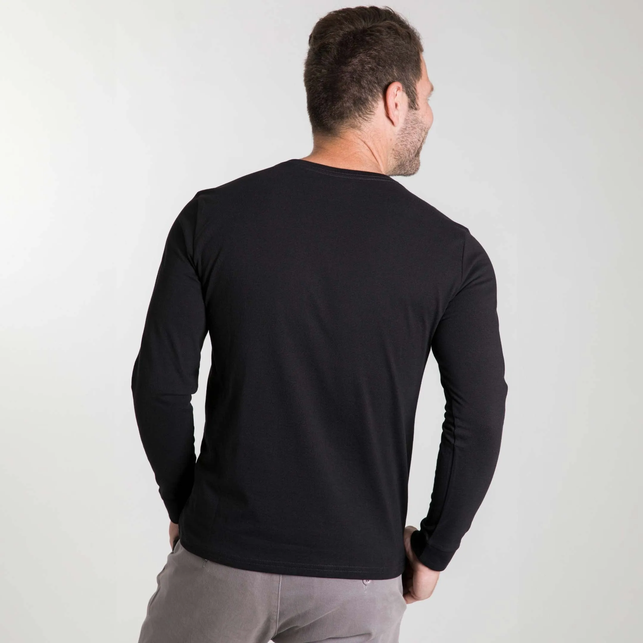 Black Long Sleeve Pima Cotton Henley