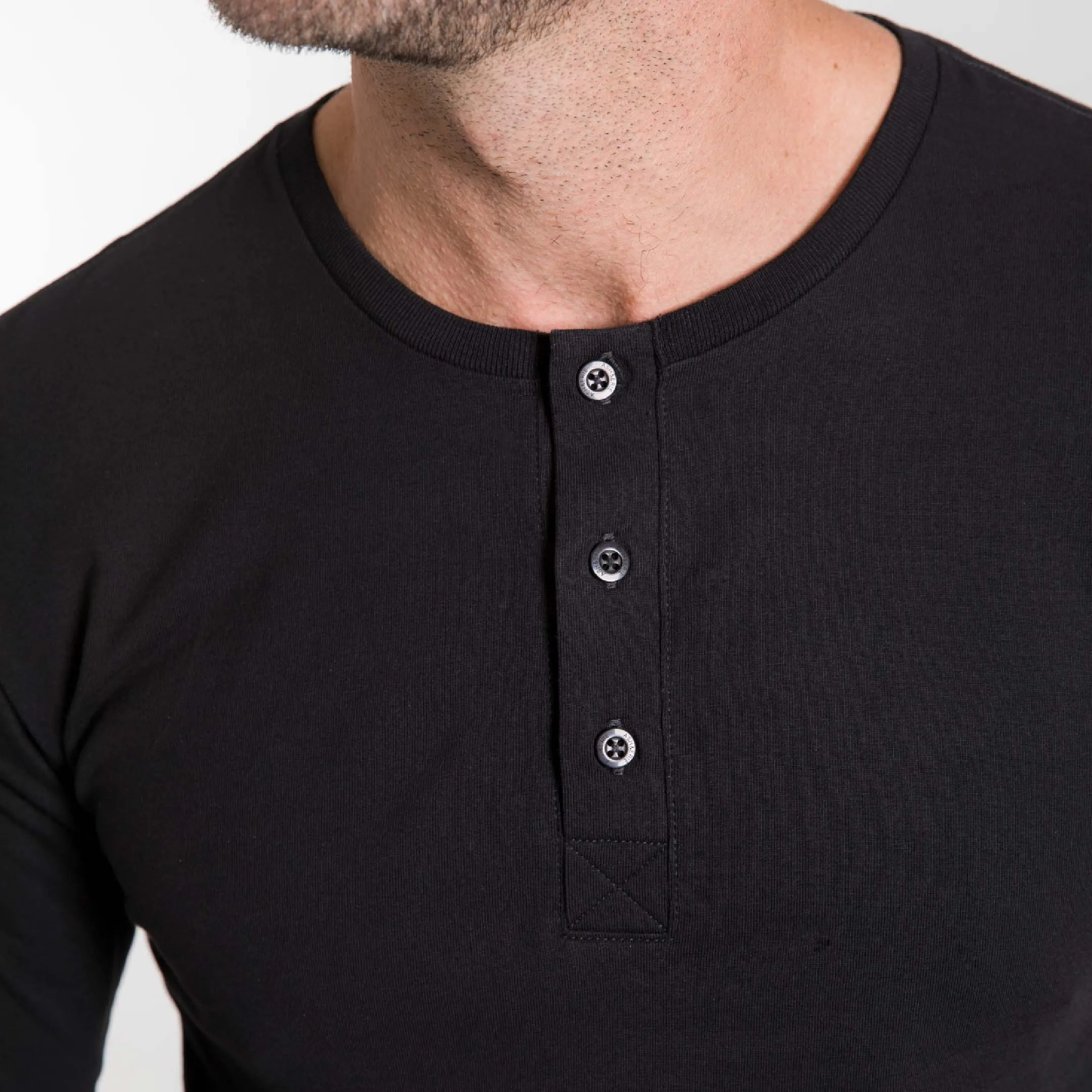 Black Long Sleeve Pima Cotton Henley