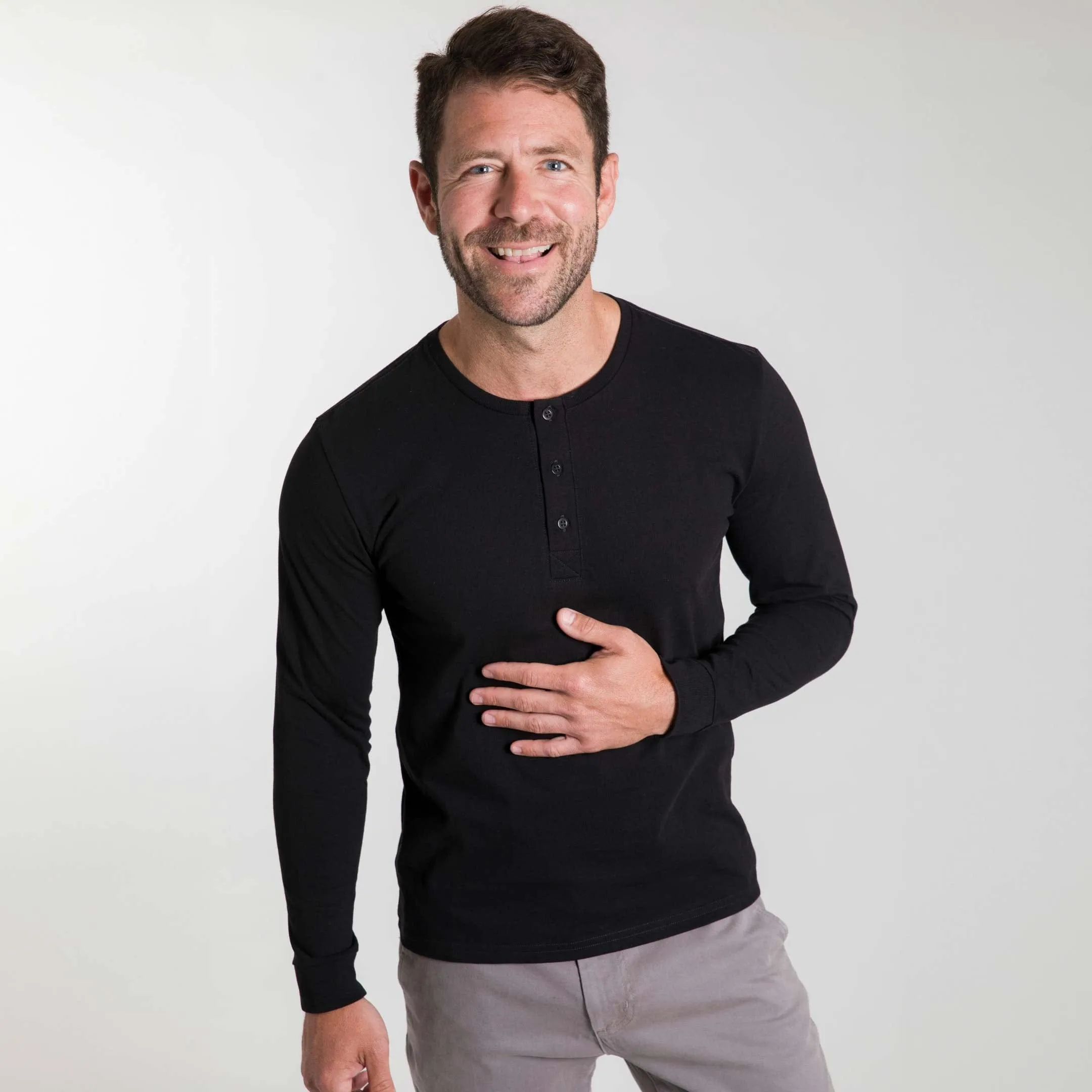 Black Long Sleeve Pima Cotton Henley