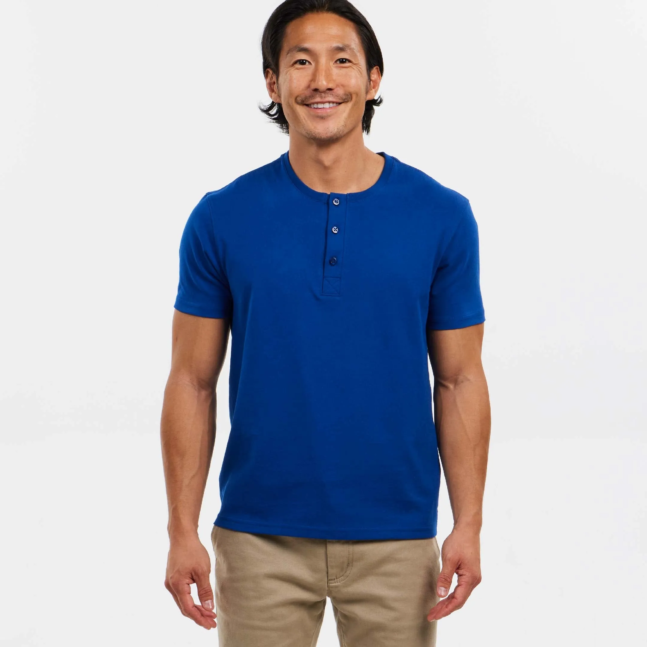 Blue Short Sleeve Pima Cotton Henley