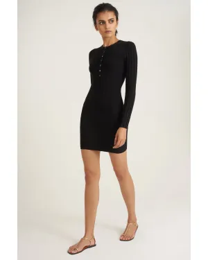 Brantley Ribbed Henley Long Sleeve Sweater Dress in Black