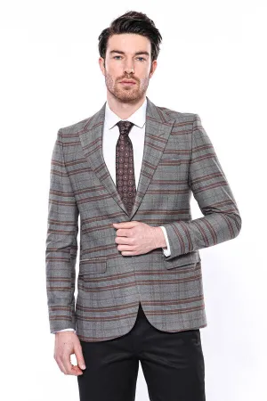 Checked Slim-Fit Brown Men Blazer - Wessi