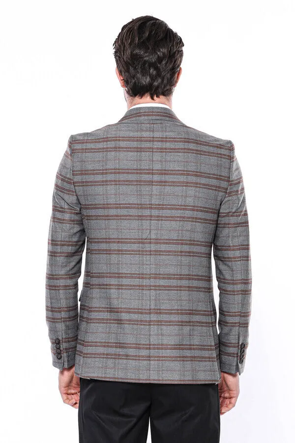 Checked Slim-Fit Brown Men Blazer - Wessi