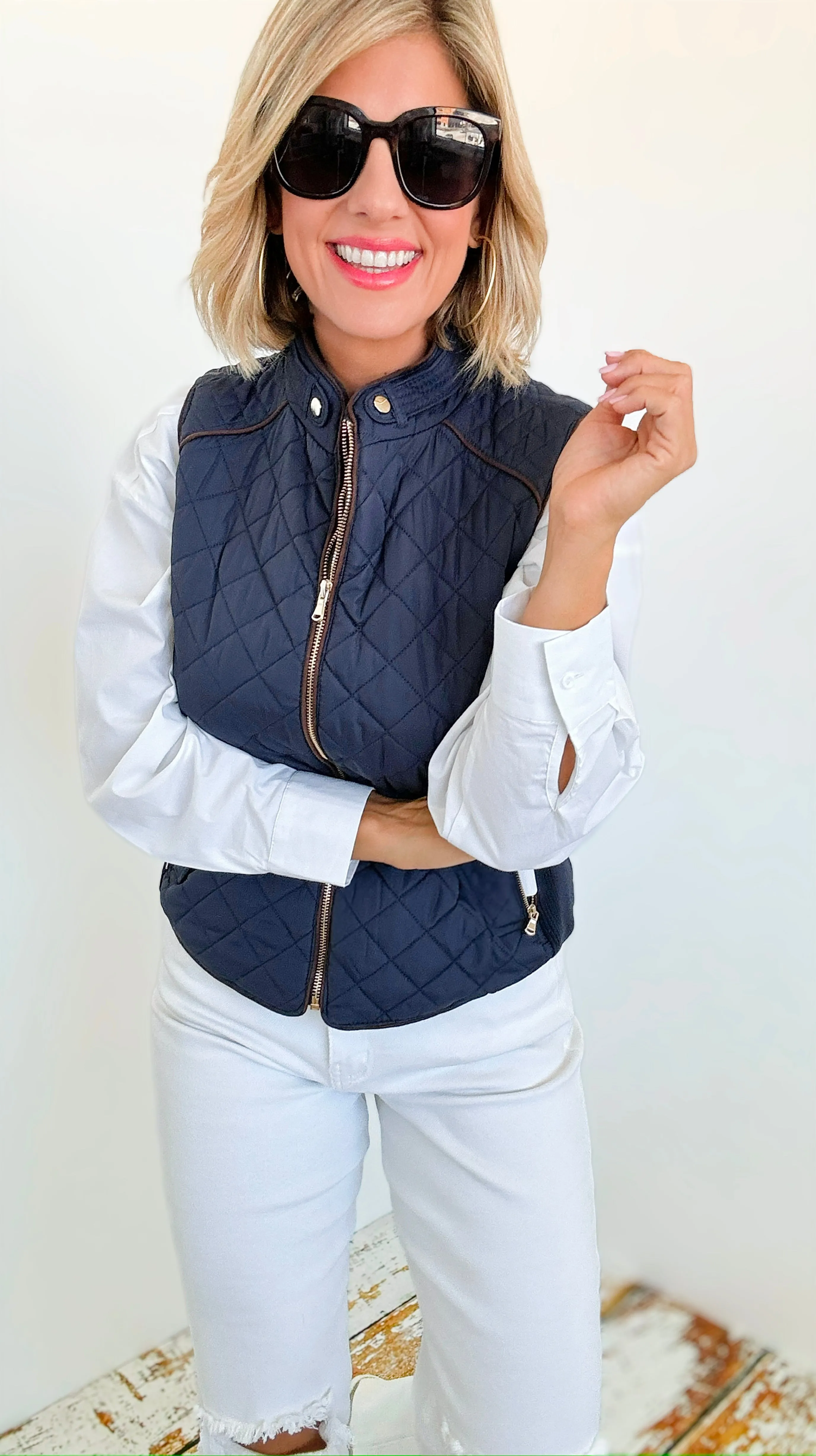 Chic Quilted Vest- Navy