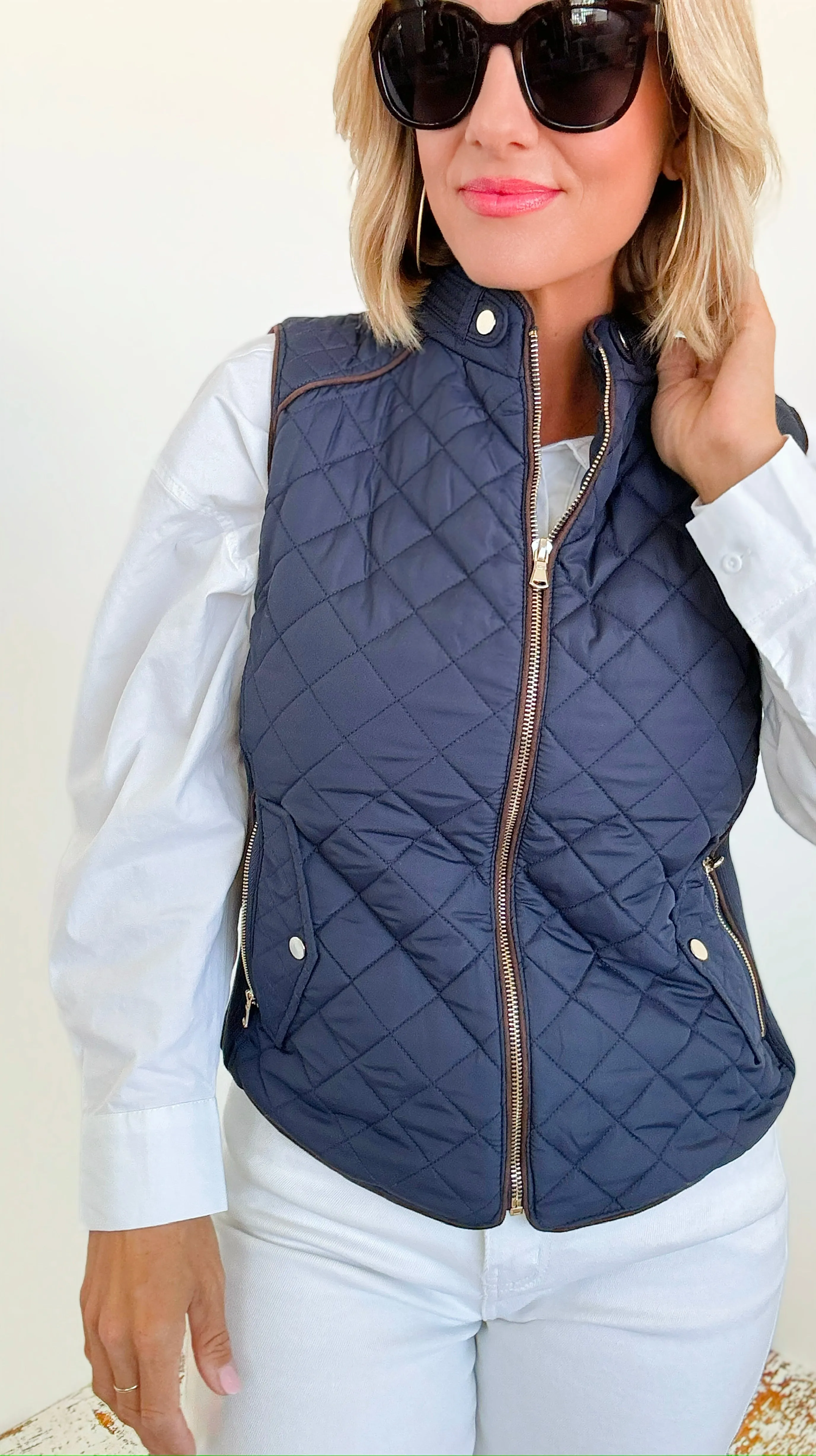 Chic Quilted Vest- Navy