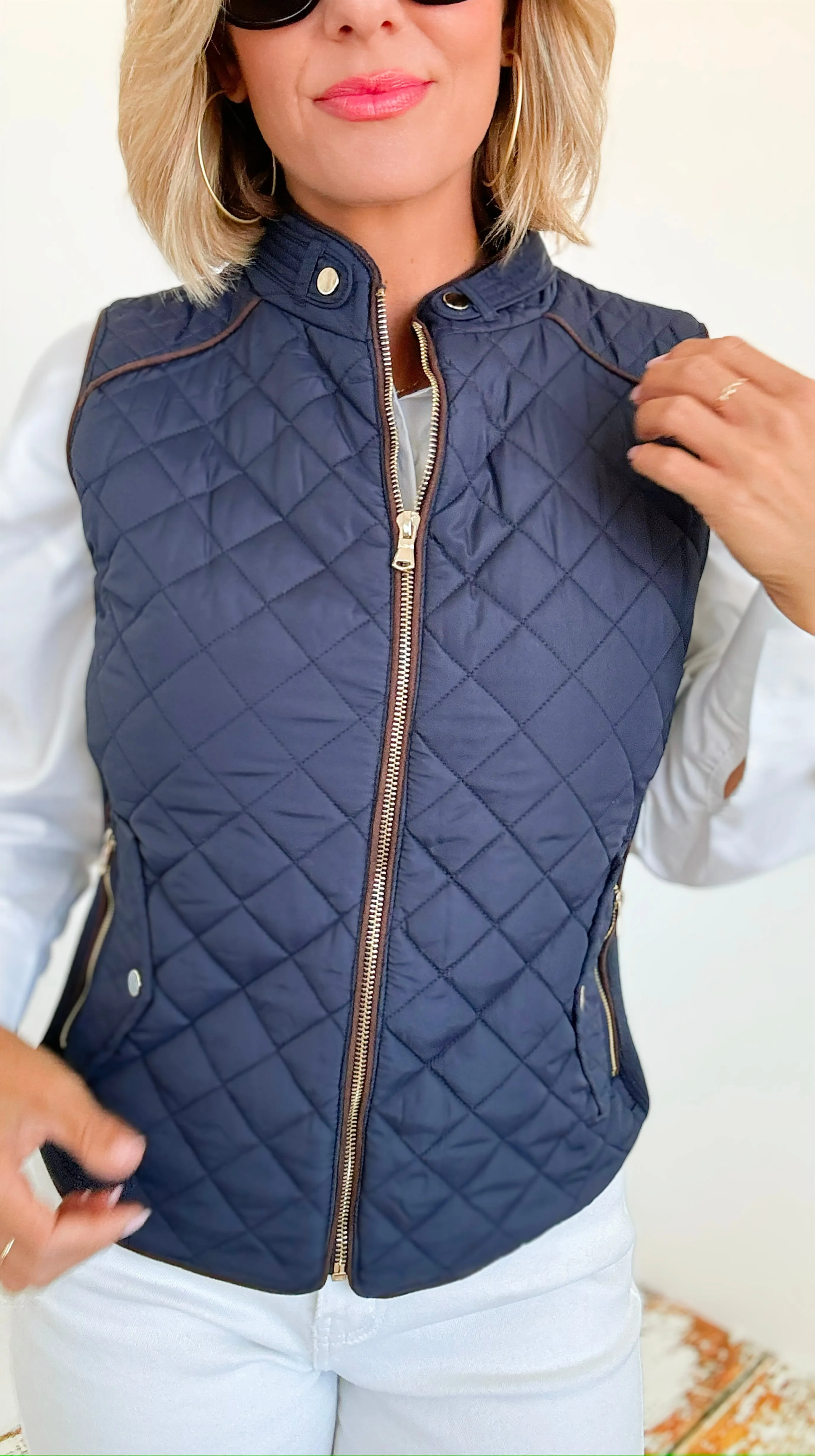 Chic Quilted Vest- Navy