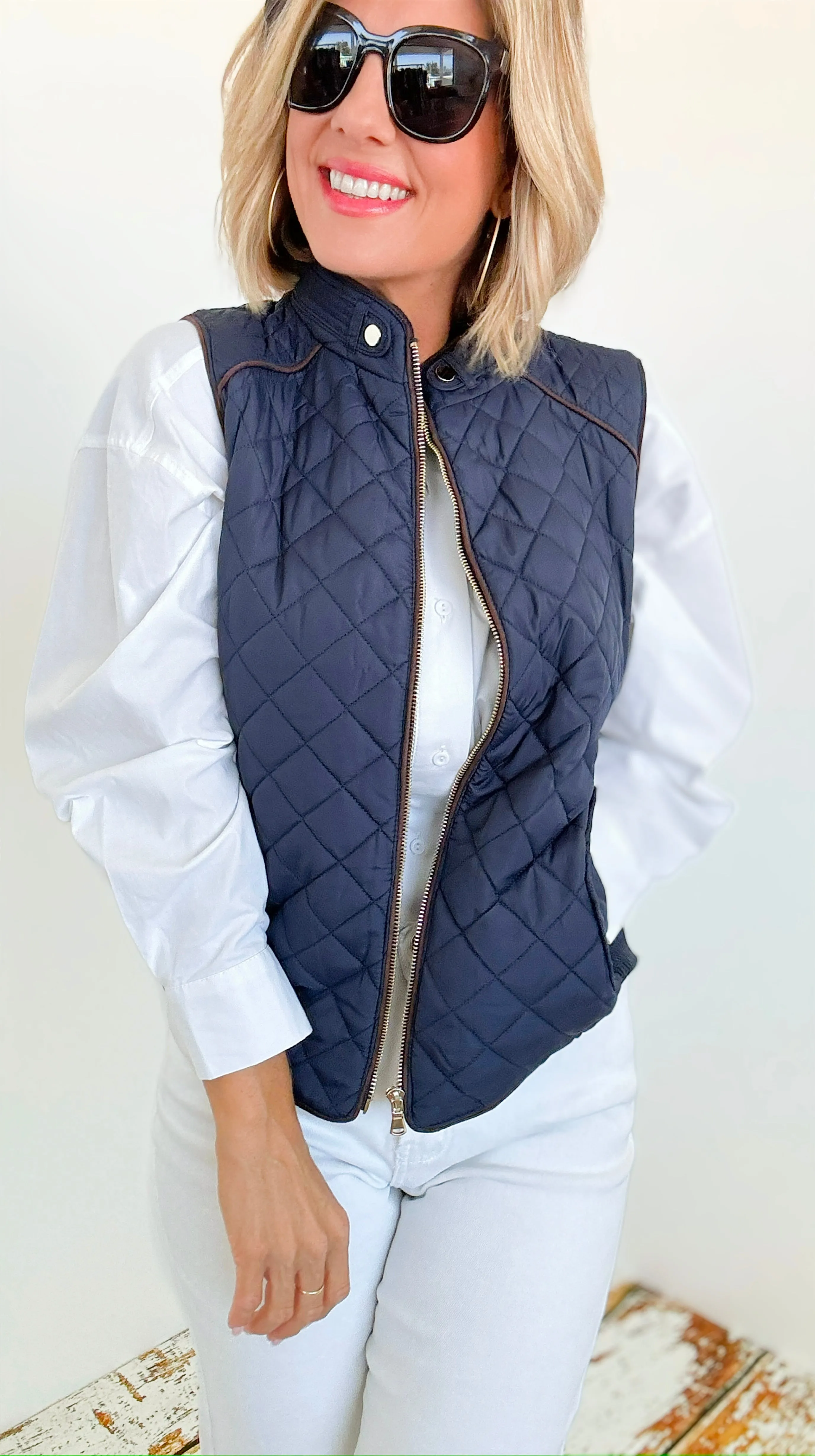 Chic Quilted Vest- Navy