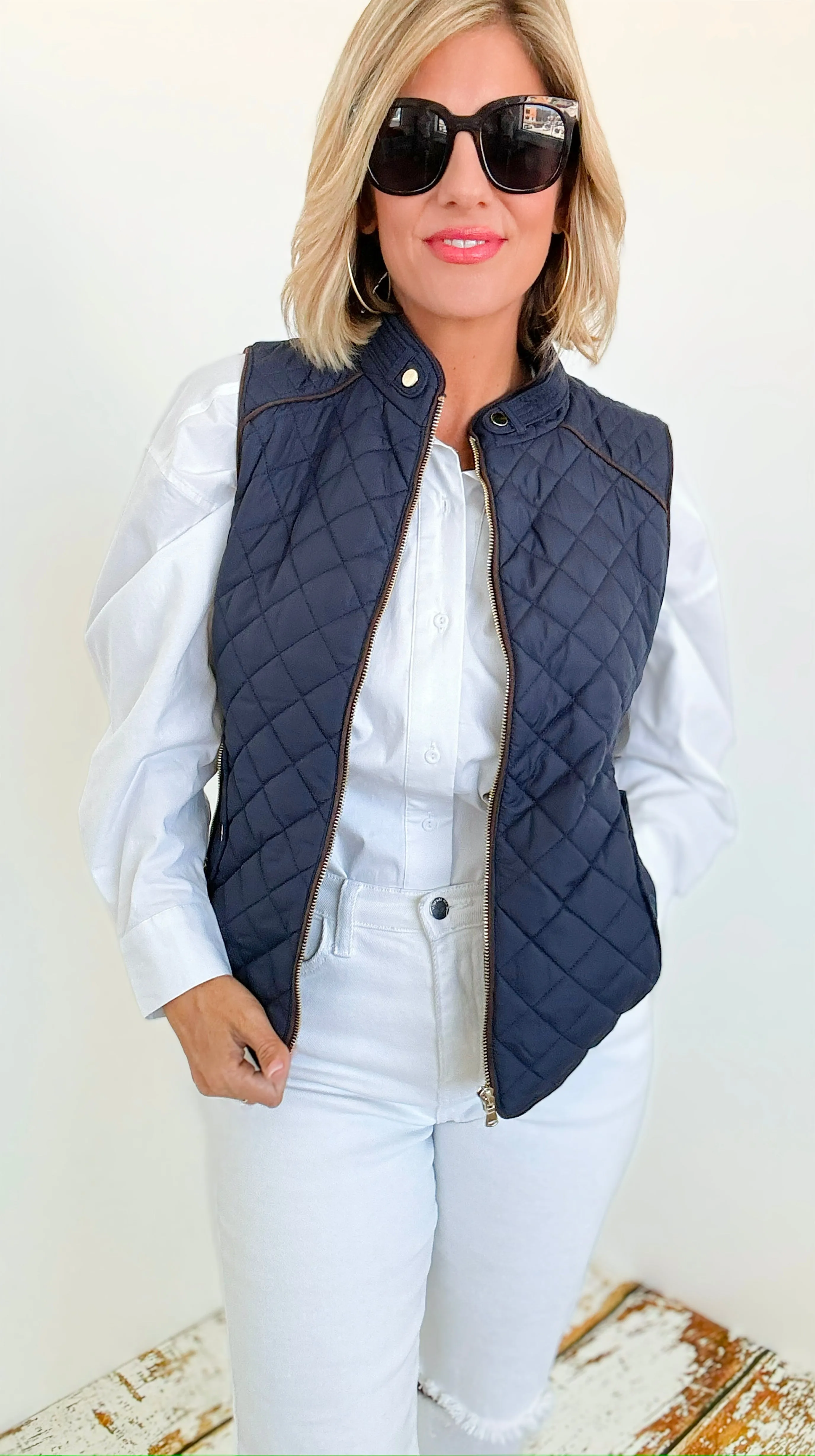 Chic Quilted Vest- Navy