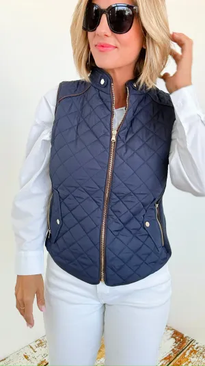 Chic Quilted Vest- Navy