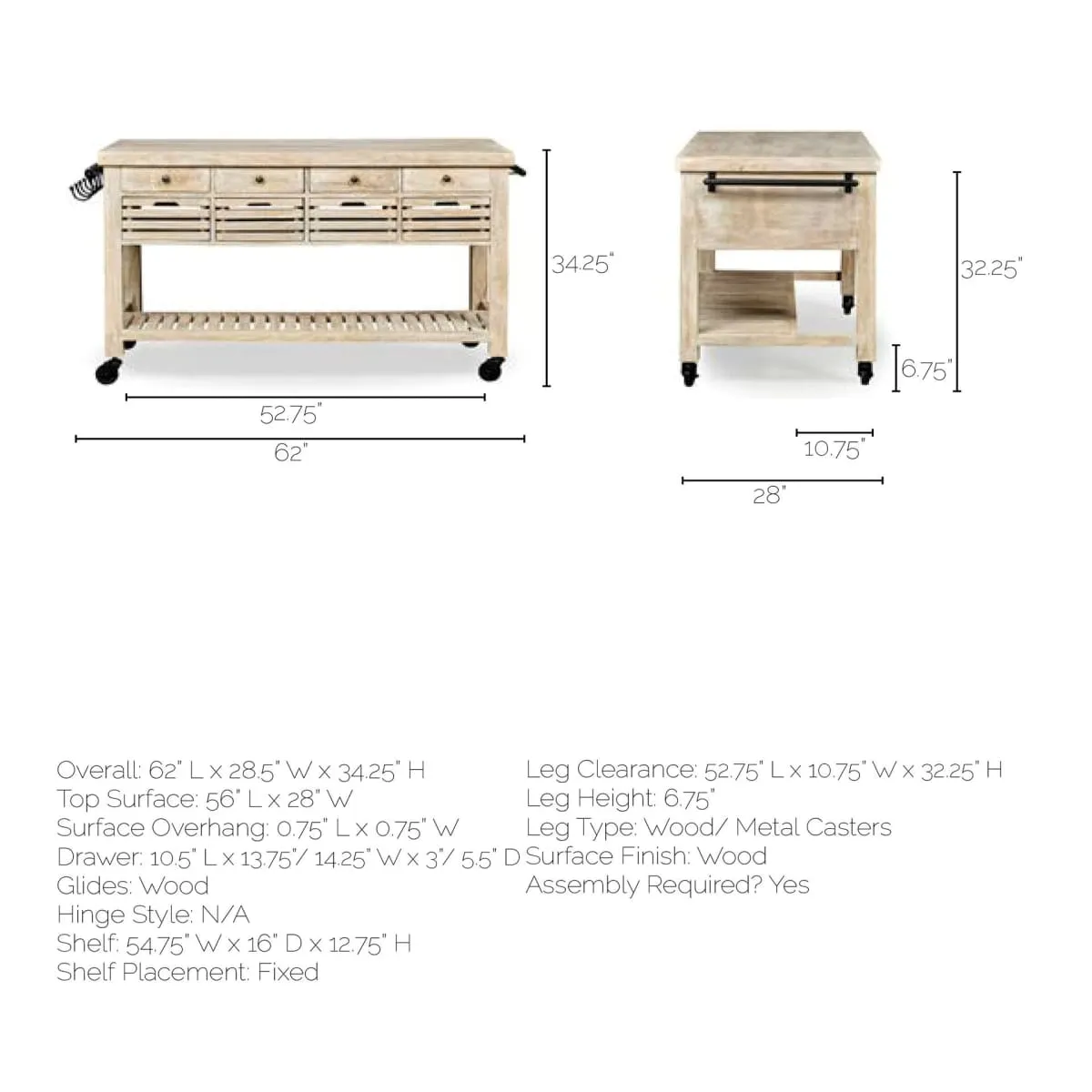 Columbia Large Kitchen Island Brown Wood | Rectangle