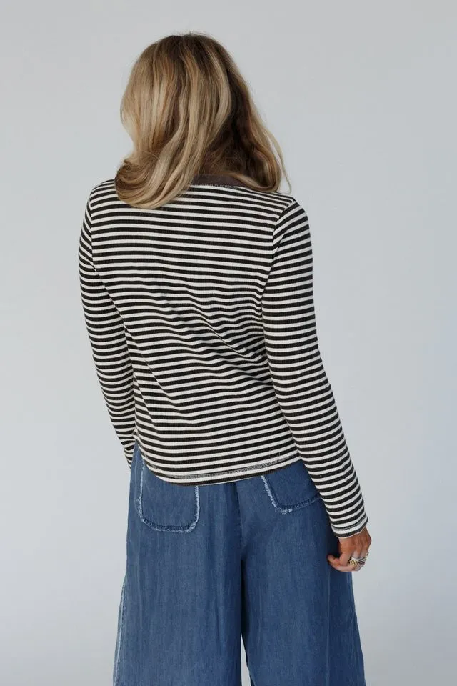 Cool Stripes Henley Top - Black