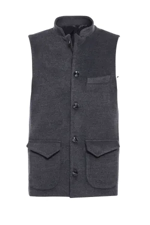 Dark Grey Mandarin Collar Vest - Wessi