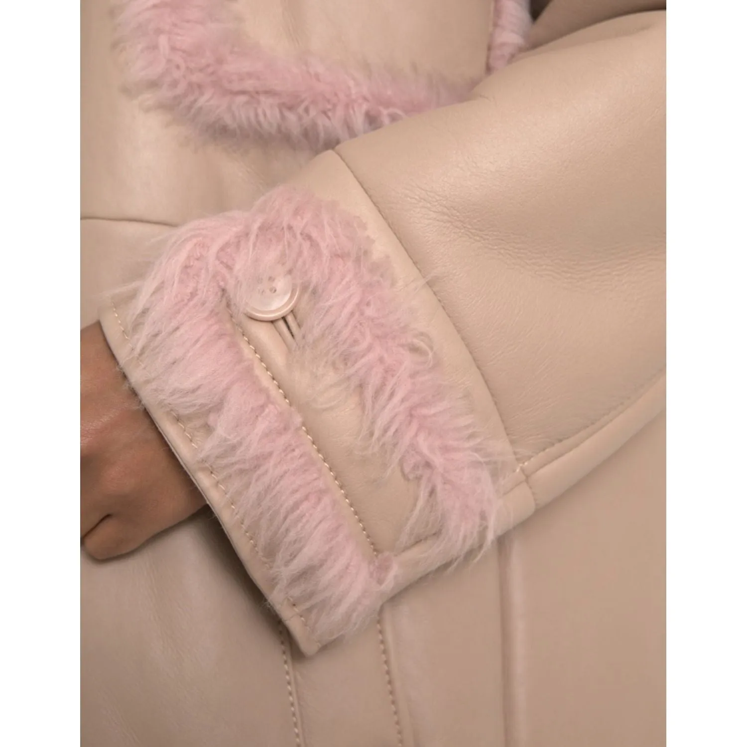 Dolce & Gabbana Beige Pink Lamb Leather Shearling Coat Jacket