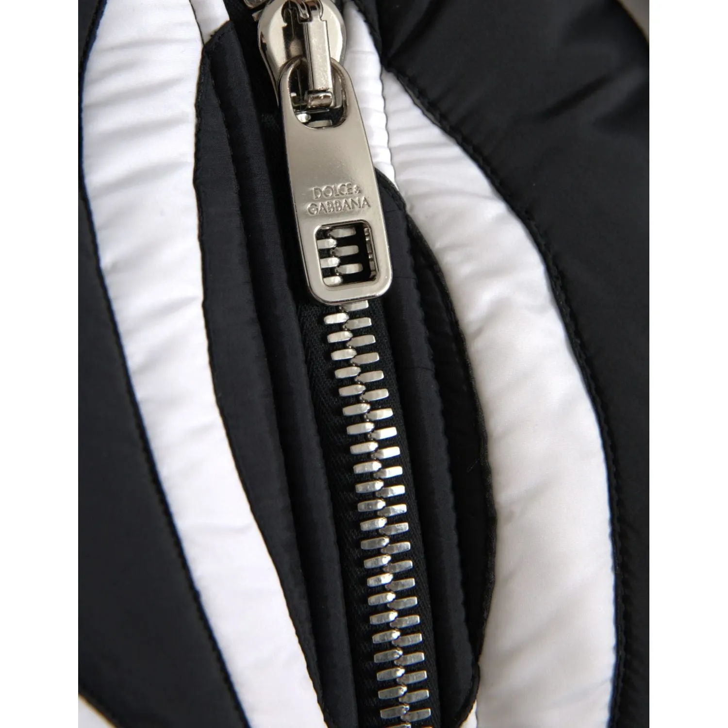 Dolce & Gabbana Black White Stripes Hooded Puffer Jacket