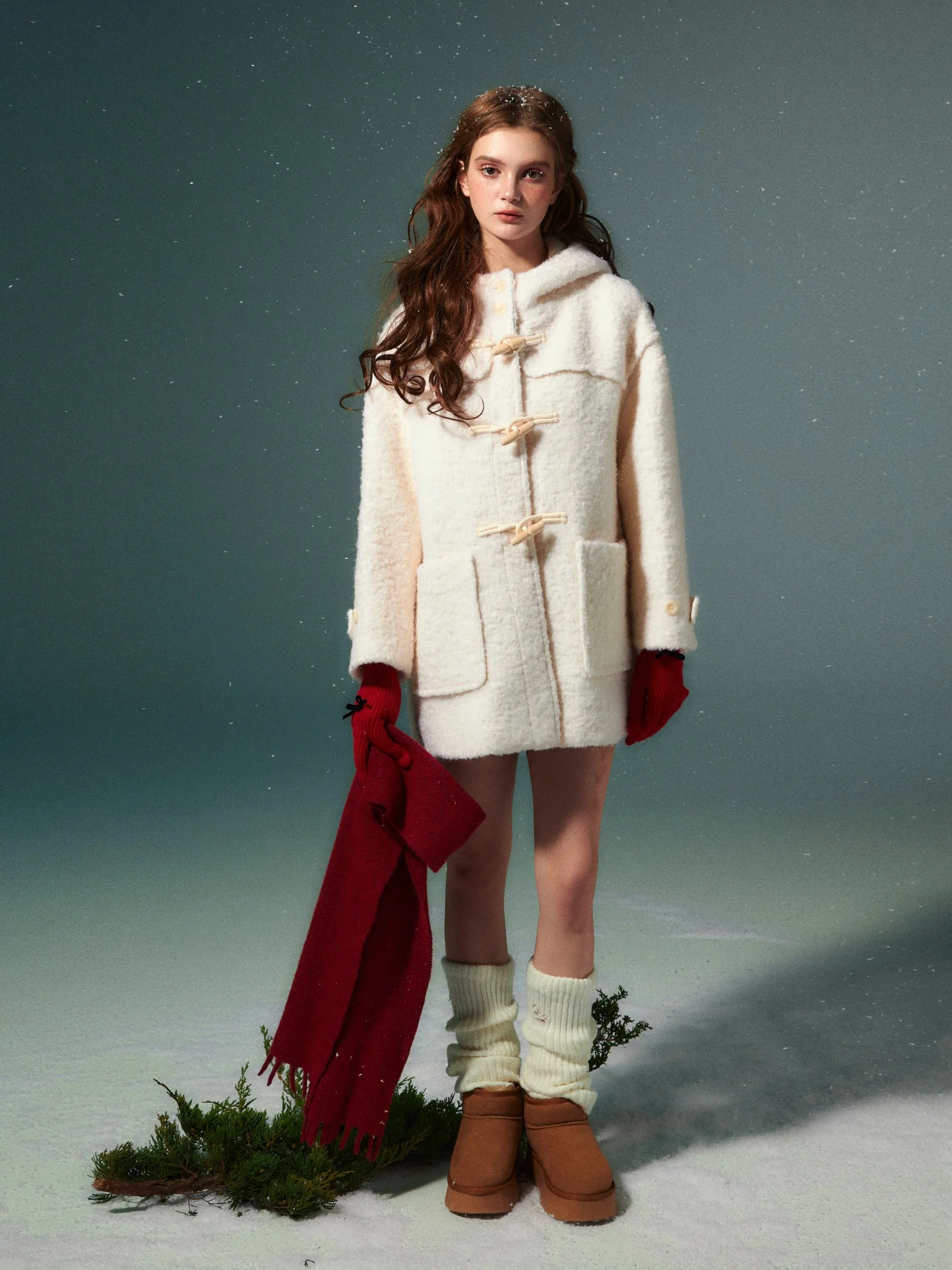 (Final Sale) White Wool Horn Buttons Coat