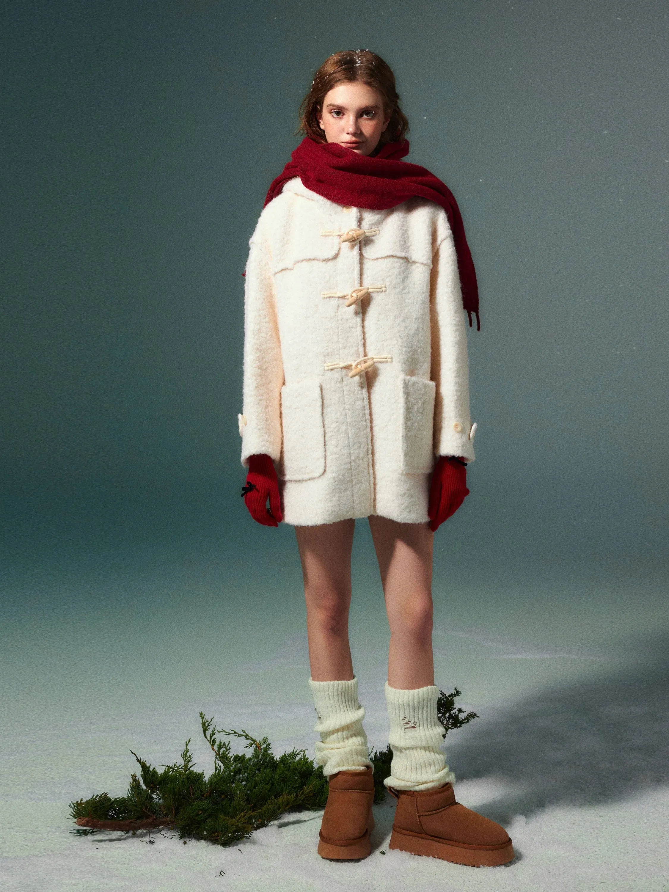 (Final Sale) White Wool Horn Buttons Coat