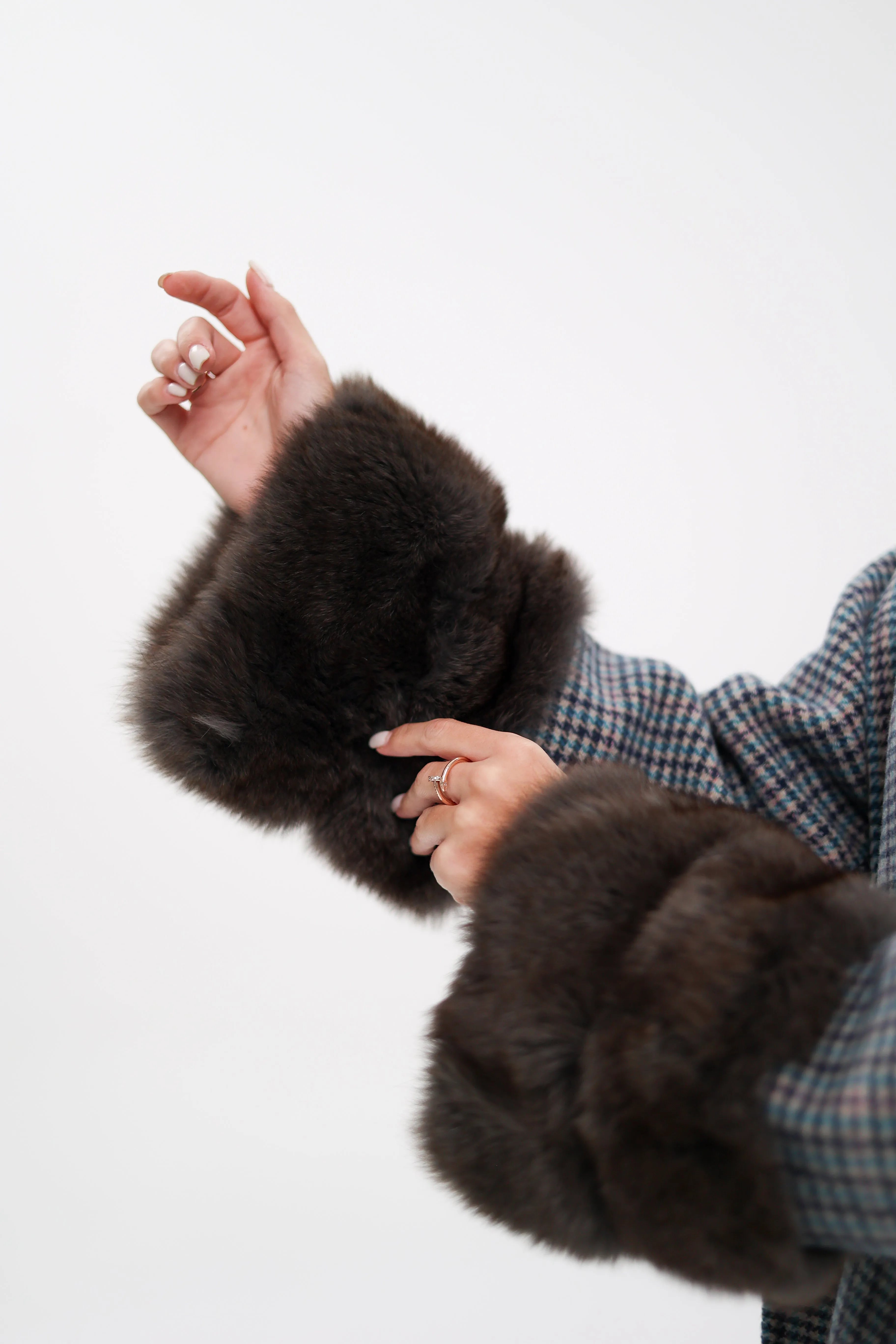 Genuine Polar Fox Fur Virgin Wool Wrap Coat