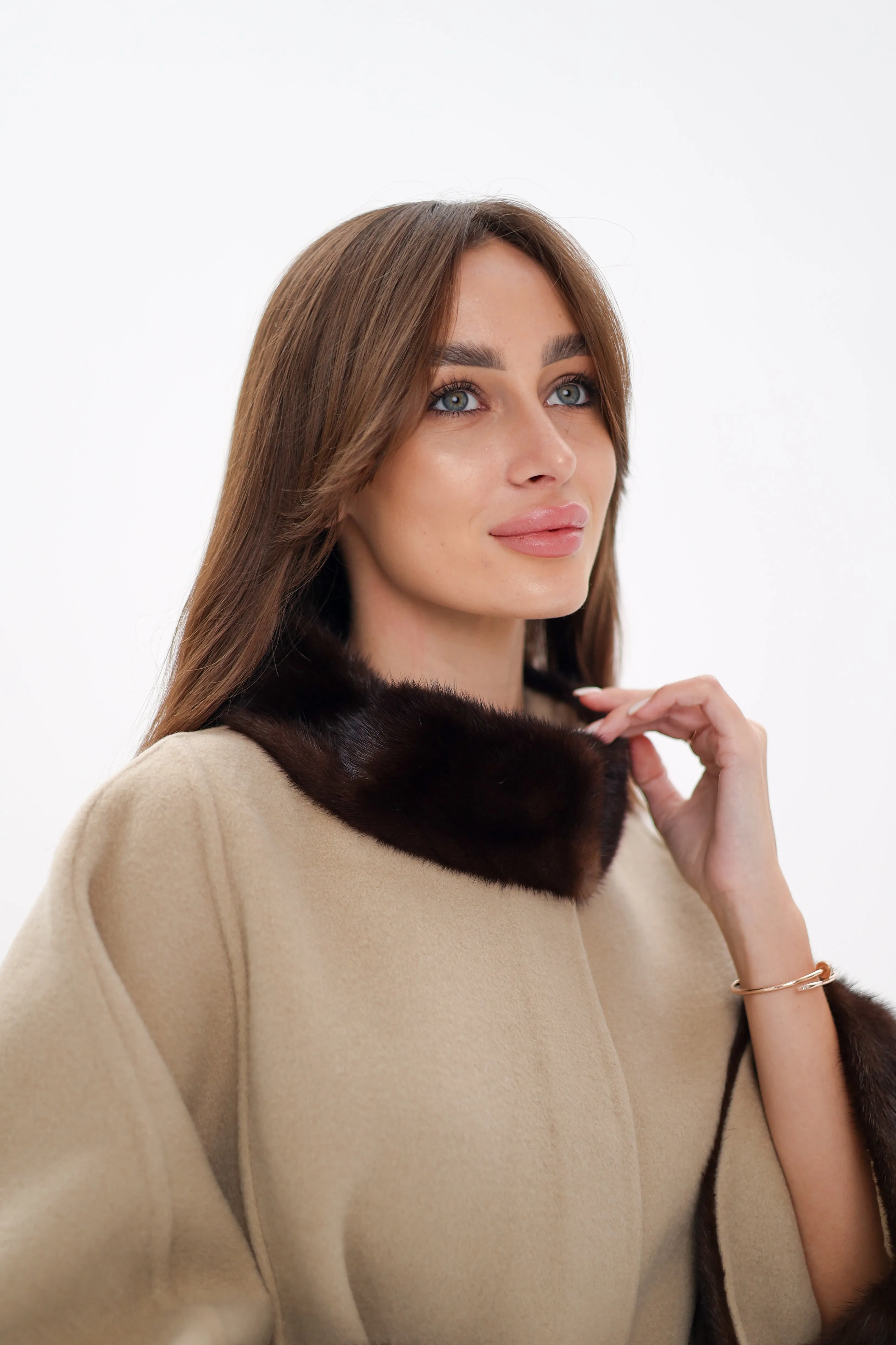 Genuine Scandinavian Mink Fur Double Face Wool Poncho