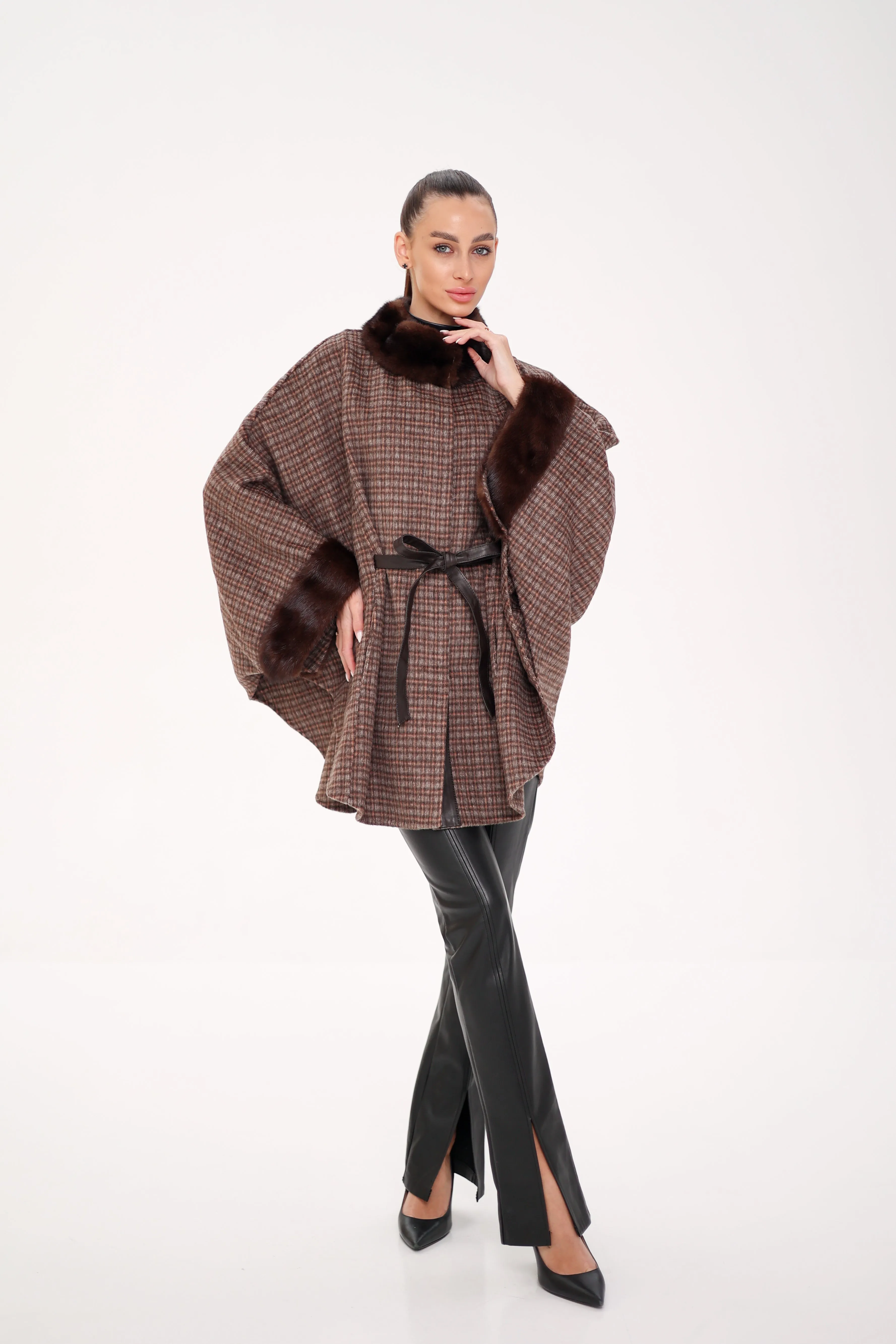 Genuine Scandinavian Mink Fur Double Face Wool Poncho