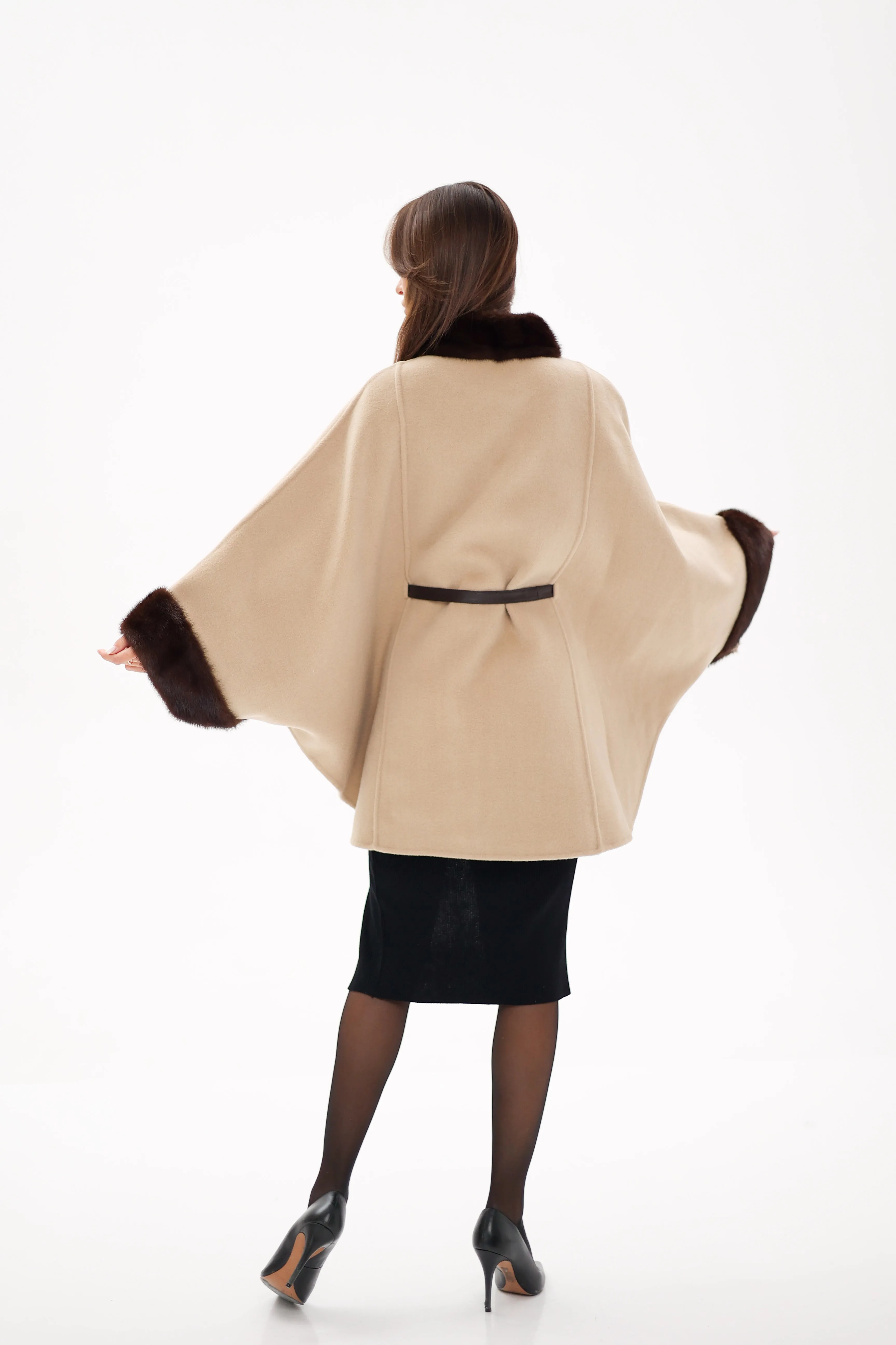 Genuine Scandinavian Mink Fur Double Face Wool Poncho