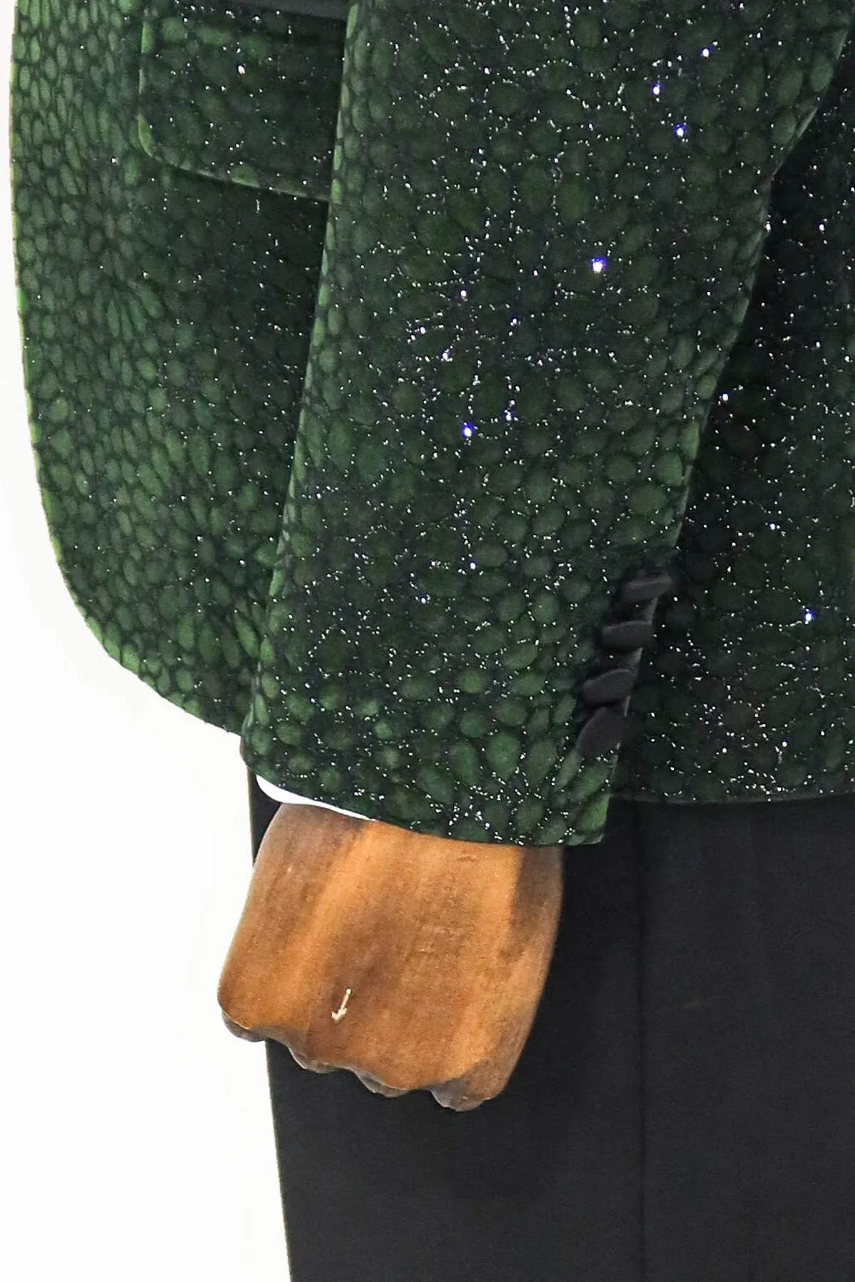 Glitter Floral Patterned Dark Green Men Dinner Jacket - Wessi