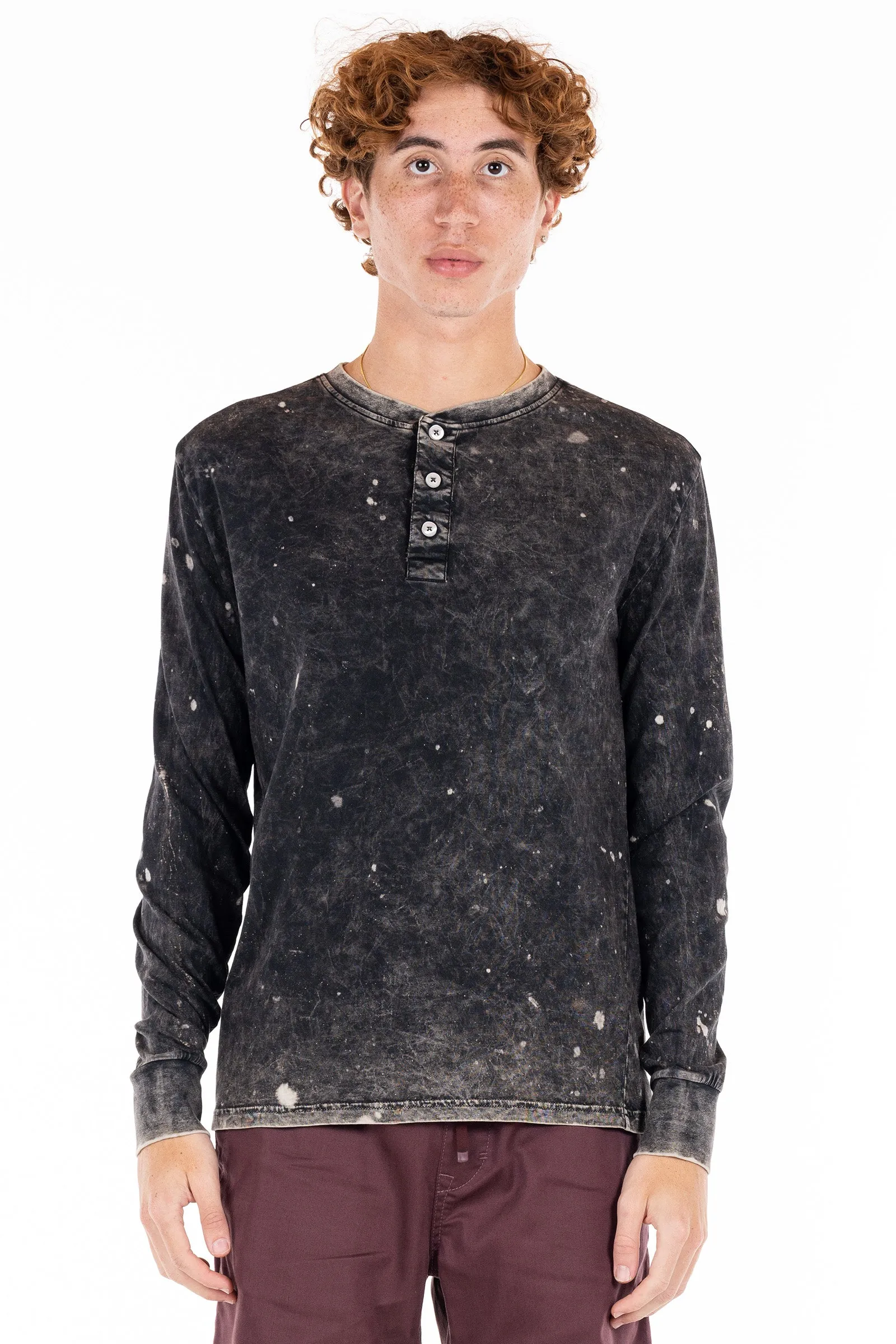 Henley Acid Wash Tee - Black