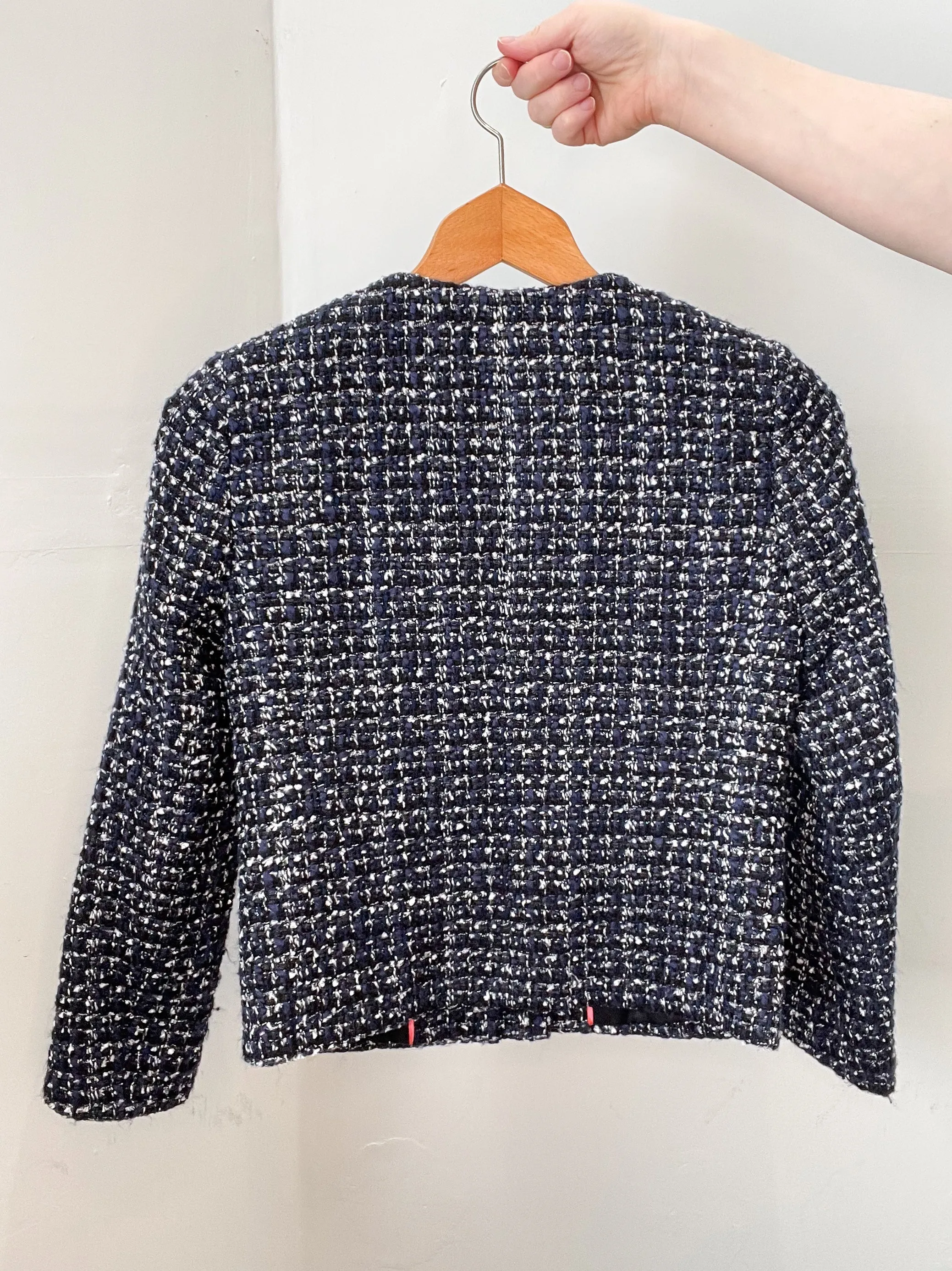 J. Crew Navy Black Metallic Tweed Cropped Lady Jacket Blazer - Size 00