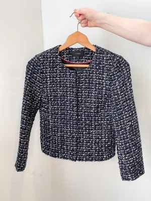 J. Crew Navy Black Metallic Tweed Cropped Lady Jacket Blazer - Size 00