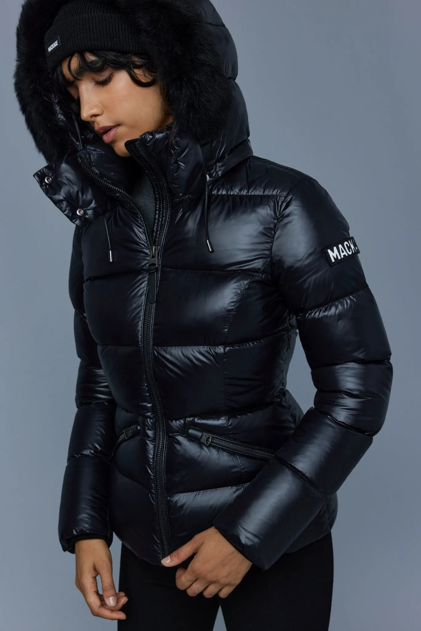 MACKAGE MADALYN-ZSH - Lustrous Light Down Jacket With Shearling