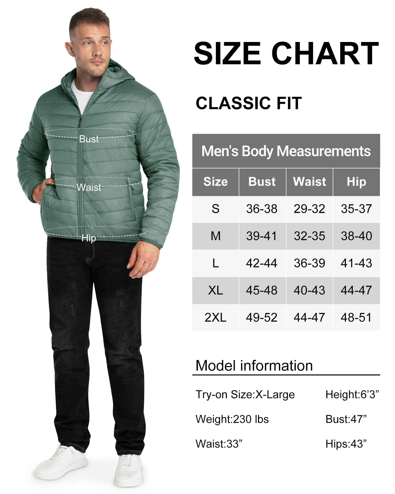 Men's 1.28lb Packable Insulated Jacket with Hood and 3 Pockets