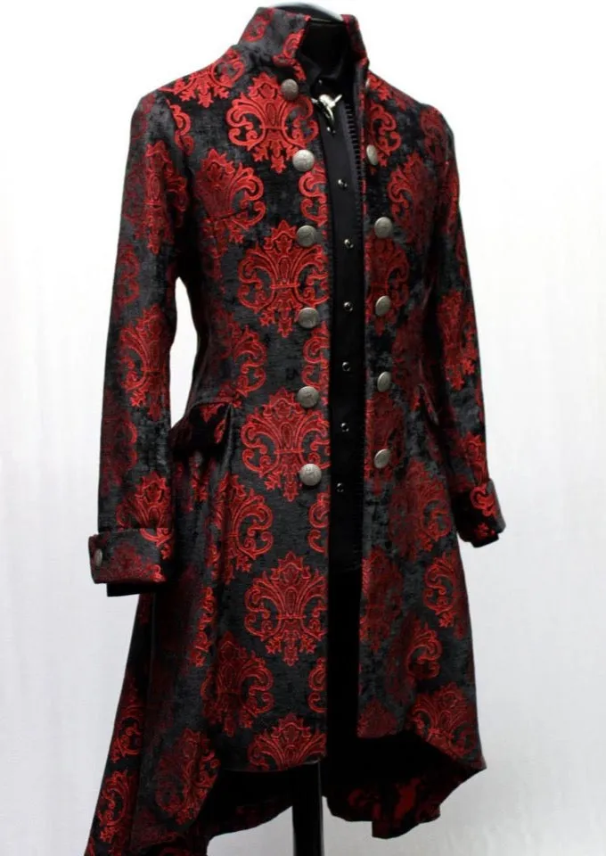 ORDER OF THE DRAGON COAT - BLACK AND RED VELVET BROCADE