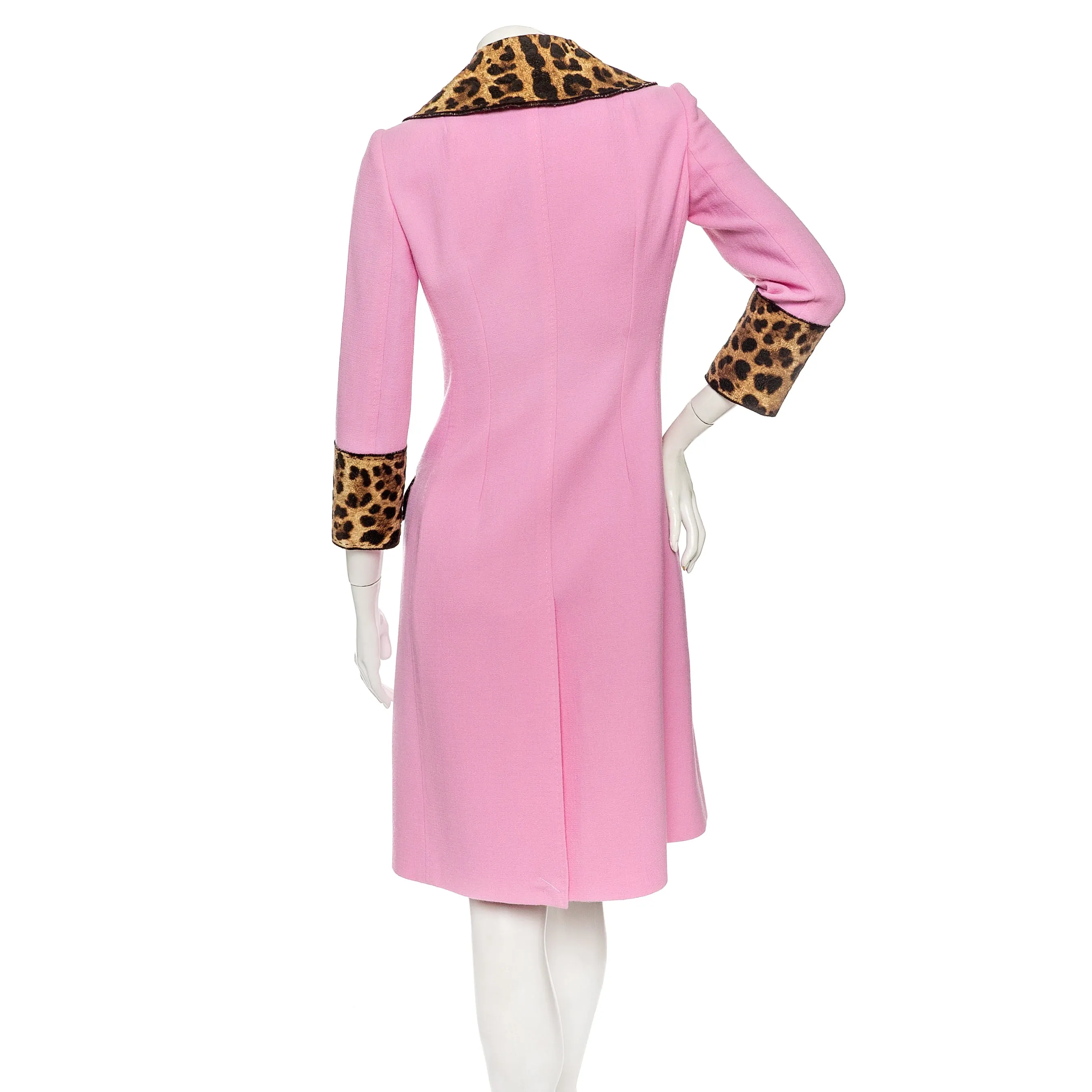 Pink Wool-Blend Leopard Print Bejeweled Coat