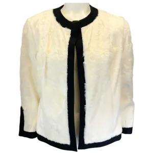 Pologeorgis Ivory / Black Grosgrain Trimmed Lamb Fur Jacket