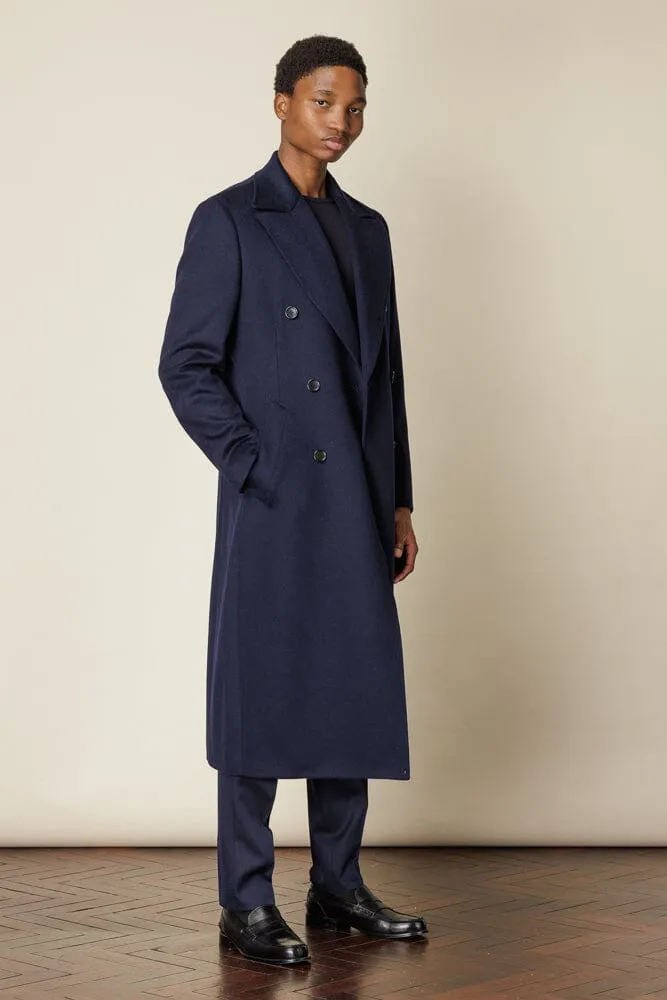 (RTW) Double Breasted Broad Peak Coat  - Navy Wool