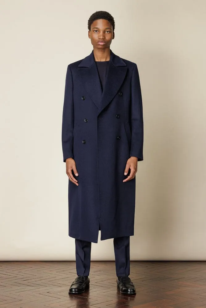 (RTW) Double Breasted Broad Peak Coat  - Navy Wool