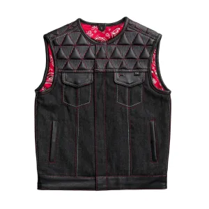 Rush - Men's Club Style Leather/Denim Motorcycle Vest - Limited Edition