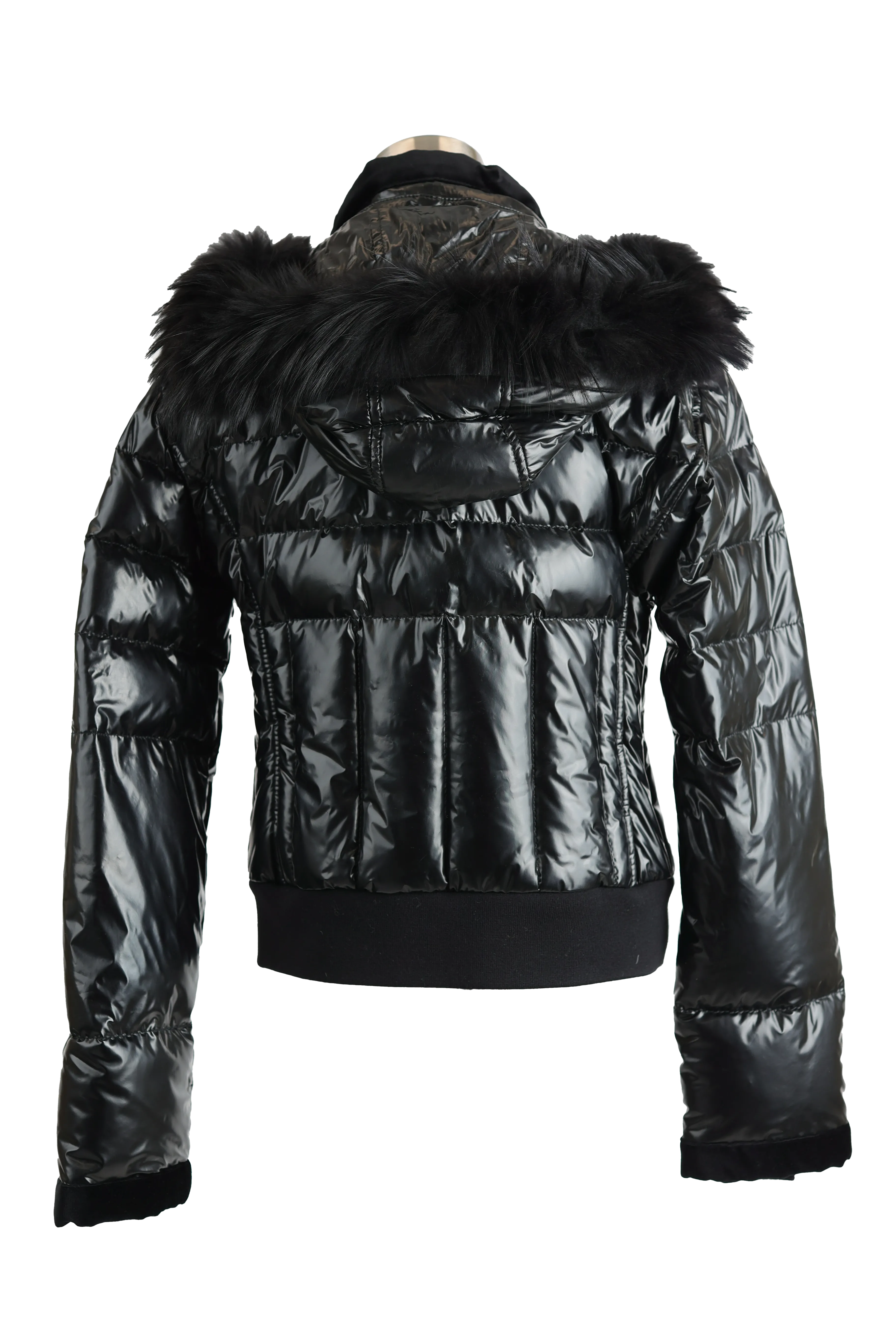 Shiny Quilted Down Puffer Jacket W/ Fur Hood