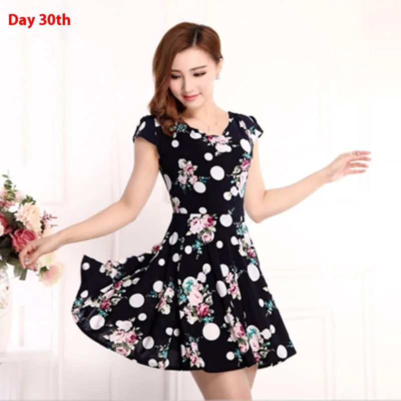 Short Sleeve Mid-length Summer Floral Skirt