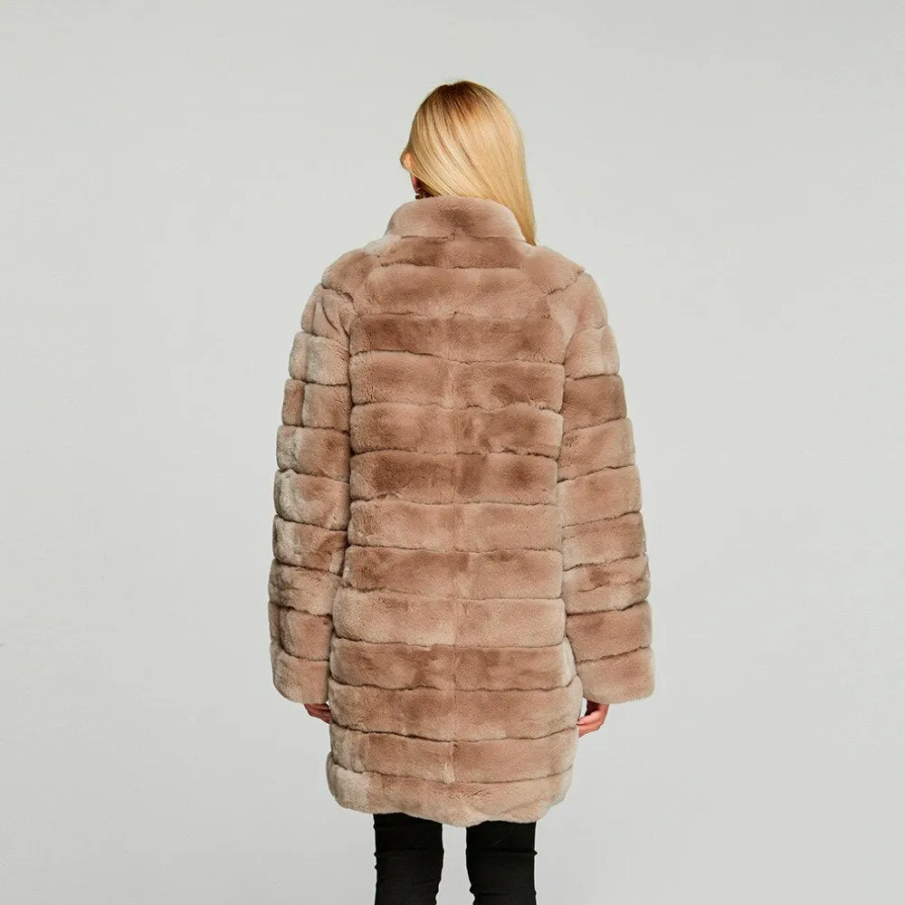 Women's Genuine Rabbit Fur Coat Women Stand-up Collar Long Women Jacket 18126